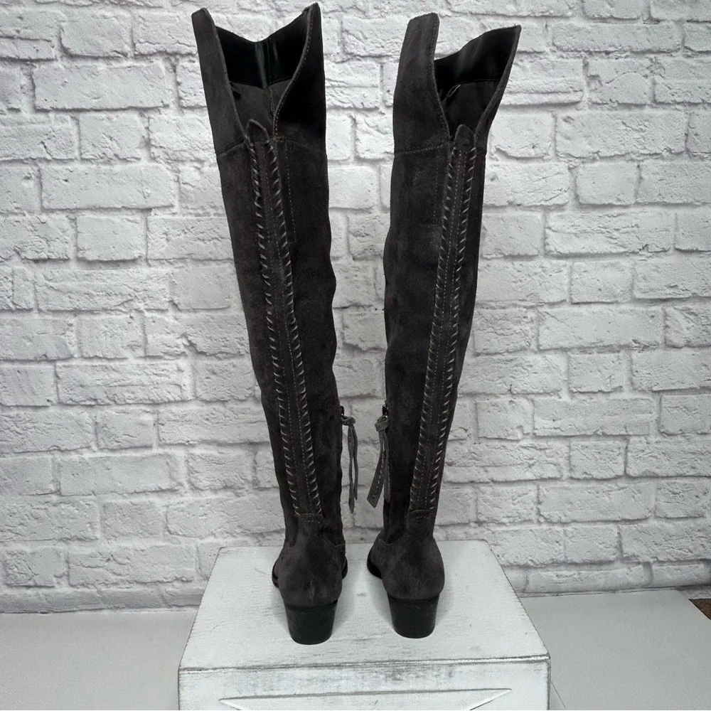 Dolce Vita OTK Gray Suede Stitched Western Over The Knee Boots